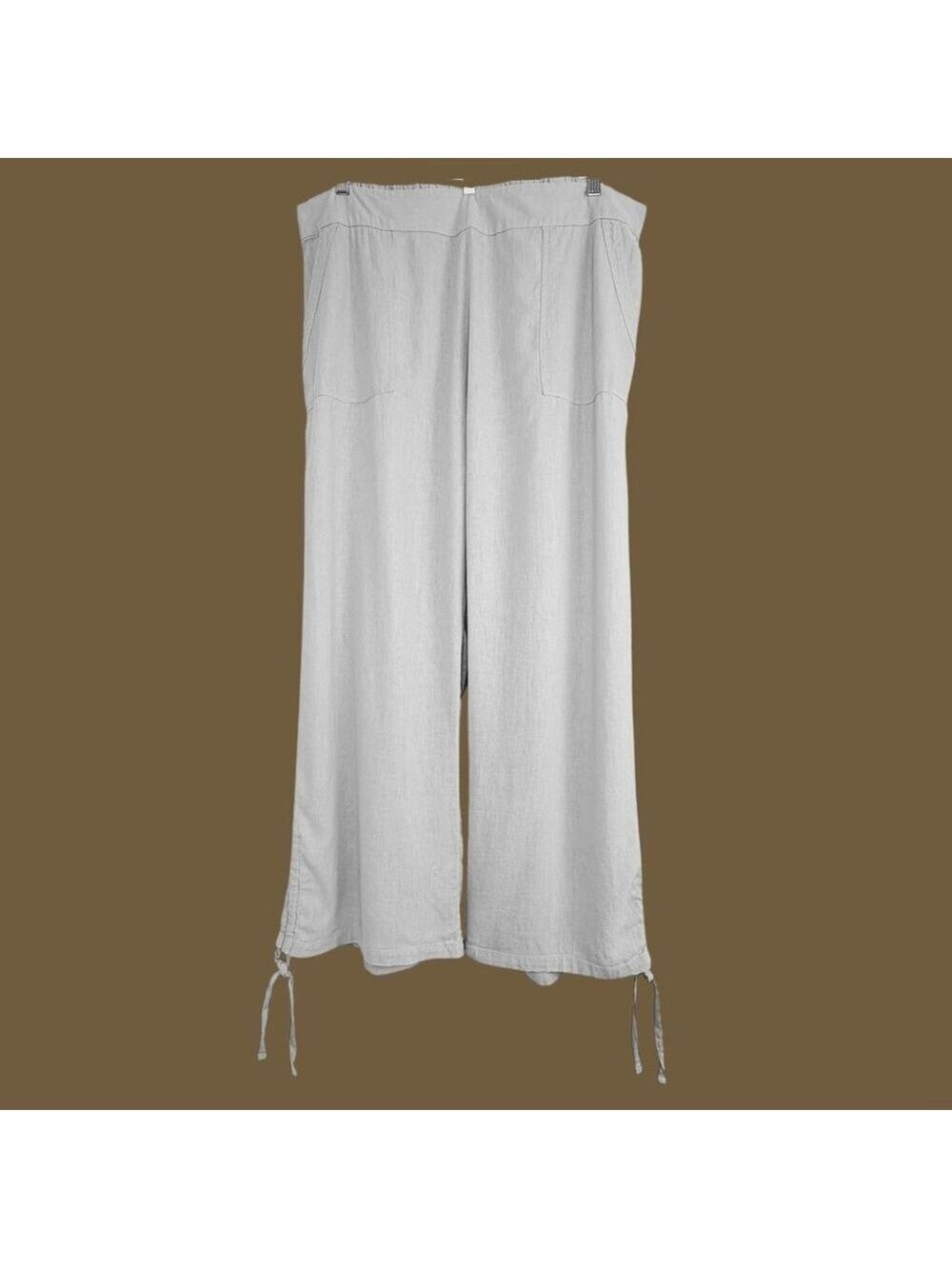 Naturals D&Co Womens Wide Leg Linen Pants Size XL Beige Coastal Laggenlook